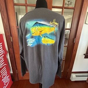 Guy Harvey BlueWater Bull Dolphin Fish Logo Fishing Tshirt Mens Size 2XL